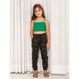 Calça Feminina Jogger Camuflada Verde Infanto Juvenil