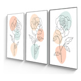 Cuadro Tríptico Diseño Rosas Con Colores Pastel 90x50cm