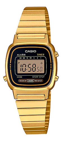 Reloj Casio La670 Mujer Mini Dorado Negro Vintage Alarma Color Del Fondo Negro Color De La Correa Dorado Color Del Bisel Dorado