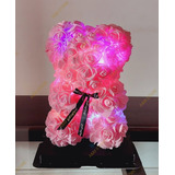 Oso De Rosas Artificiales + Caja Regalo Enamorados + Luz Led