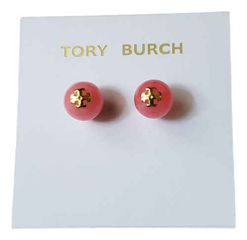 Aretes Tory Burch Perla Rosa Con Logo Dorado