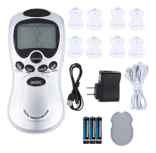 Tens 8 Parches Electroestimulador Electrofísico Terapia Kine Color Plata