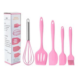 Jogo Utensilios De Cozinha Silicone 5 Peças - Rosa