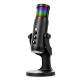 Micrófono Condensador Usb Cardioide Rgb Podcast Pc Gamer Color Negro