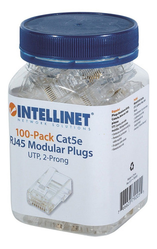 Plug Modular Rj45 Intellinet Utp Cat5e Bote 100pzs Oro 15 Mi