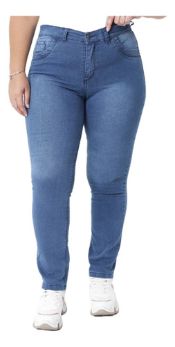 Jeans Mujer Chupin Elastizado Talles Grandes Especiales Gris