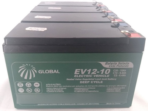 Kit 04 Baterias Gel Global 12v 10ah Ciclo Profundo 6-dzm-10.
