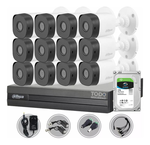 Kit Seguridad Dahua Dvr 16ch + 12 Camara 1080p+ Disco +balun