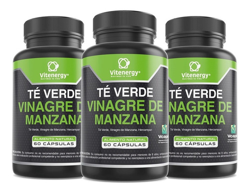 Te Verde + Vinagre Manzana Cápsulas Premium - Oferta Pack X3