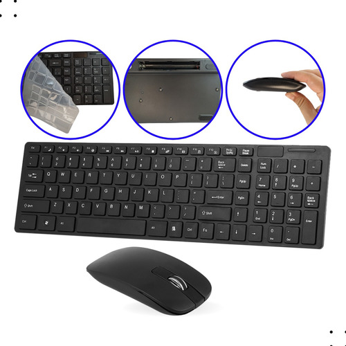 Teclado Mouse Escritório Sem Fio Wireless Fino Slim Premium 