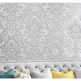 Papel Tapiz Adhesivo 3d Damasco Floral Gris Plata