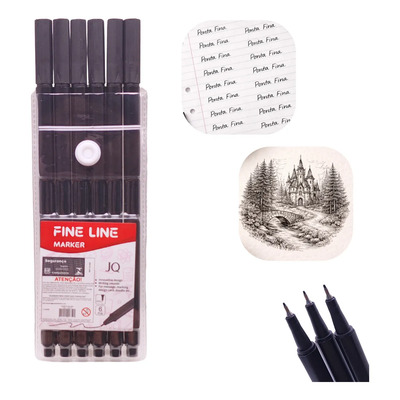 Kit 6 Canetas Técnica Fine Line Preta Ponta Fina 0.4mm | MercadoLivre