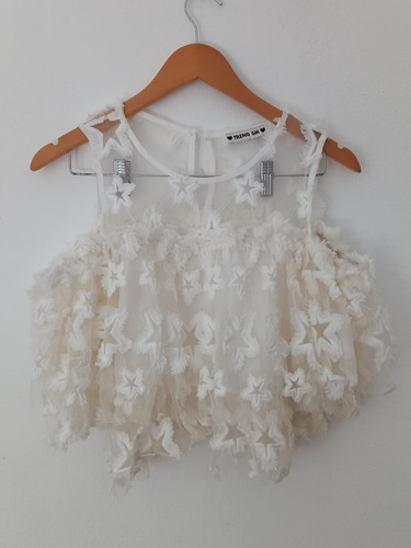 Blusa De Tul Blanca Bordada Con Estrellas. Nueva. Importada 