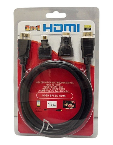  Kit Cable Hdmi 1,5m + Adaptador Mini Y Micro Hdmi