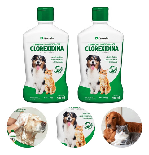 2 Shampoo Condicionador Clorexidina Cachorro Gato Kelldrin