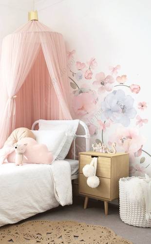 Vinilo Decorativo Infantil De Pared Flores Rosas Minimalista