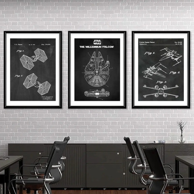 3 Cuadros Naves Star Wars Patentes Con Marcos De Madera Color Star Wars Patents | Meses sin interés