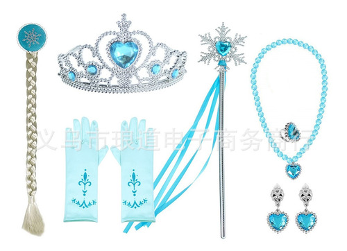 Set De Accesorios Frozen Elsa Trensa +corona+guantes+aros
