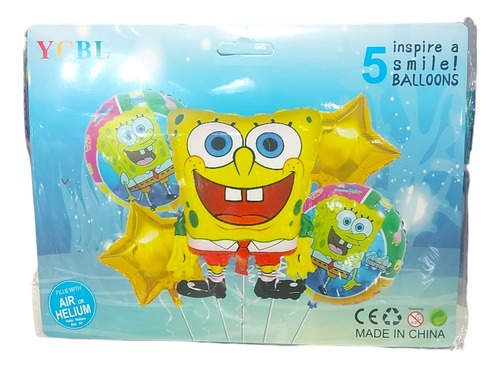 Set Globos: Bob Esponja 60cm + 2 Estrellas + 2 Redondos 5 Pz