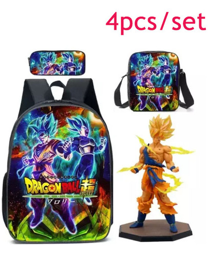 Mochila Son Goku Super Saiyan De 4 Piezas+bolsas De Hombro