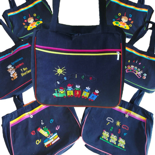 Bolsa Educadora De Mezclilla Dibujos Bordados Surtidos