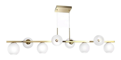 Lustre Moderno Para Sala - Dourado E 8 Globos Branco Vazado