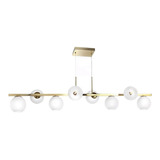 Lustre Moderno Para Sala - Dourado E 8 Globos Branco Vazado