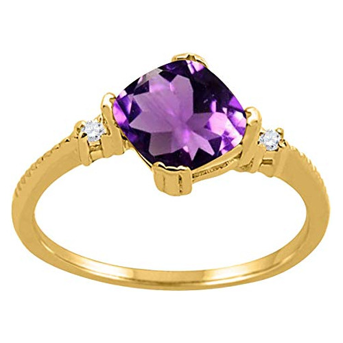 Anillo Mujer Amatista Y Diamante 1.80 Ct. 10k Oro Amarillo