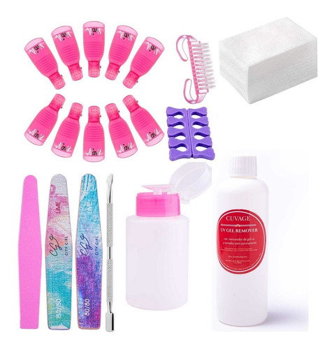 Kit Removedor Uv Esmalte Semipermanentes Broches Wipes Gel