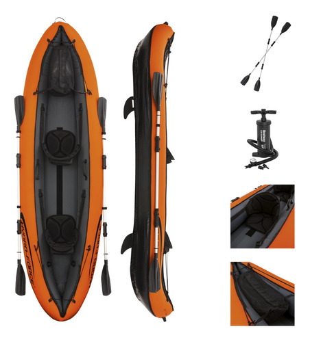 Kayak Inflable Bestway 2 Asientos Lancha Pesca Remos Bomba Color Naranja Oscuro
