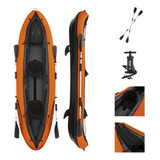 Kayak Inflable Bestway 2 Asientos Lancha Pesca Remos Bomba Color Naranja Oscuro