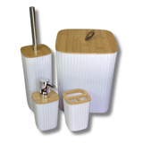 Kit Banheiro Lavabo Conjunto Completo Lixeira 4 Peças Bambu