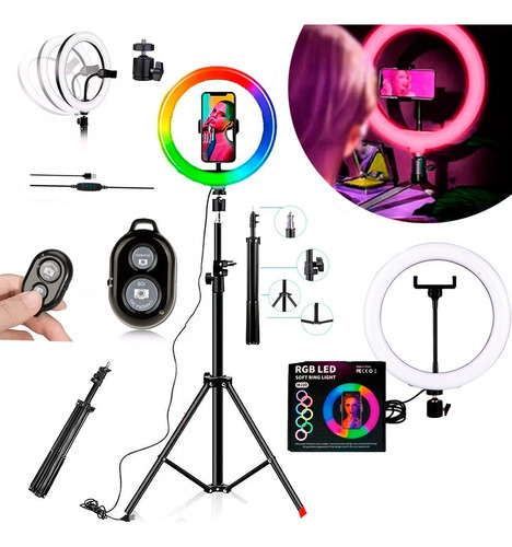 Ring Light Rgb Youtuber Tripé Profissional 2,10m Makeup