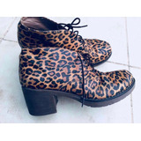 Zapato 38 Acordonado T Borcego Animal Print  Impecable For