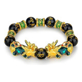 Pulsera Pixiu Oro Aluvial Obsidiana Cambio De Color Tai Chi