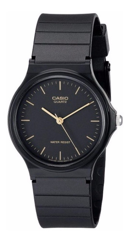 Reloj De Pulsera Casio Collection Mq-24 De Cuerpo Color Negro, Analógico, Fondo Negro, Con Correa De Resina Color Negro, Agujas Color Dorado, Dial Dorado, Minutero/segundero Dorado, Bisel Color Negro 