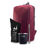 Set Mate Steel + Bombilla + Yerbero + Mochila Matera Scarlet