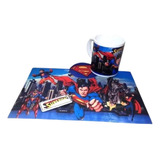 Taza Plástica Superman + Individual + Posa Taza + Llavero