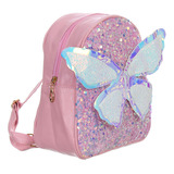 Mochila De Brilho Infantil Borboleta Asas Brilhante Menina Cor Rosa De Brilho Holográfico Desenho Do Tecido Borboleta Brilhante 3d