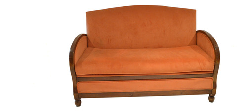 Sofa En Madera Y Tapizado Color Naranja Tres Puestos 