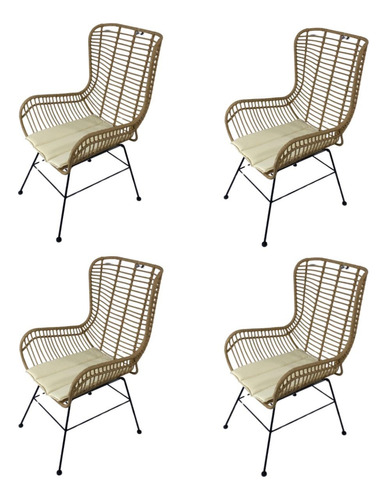 Juego 4 Sillones 1 Cuerpo Rattan Natural Denver C/ Almohadon