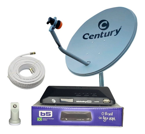 Kit Receptor Century Midiabox B5 + Antena 60cm Ku 17m Cabos