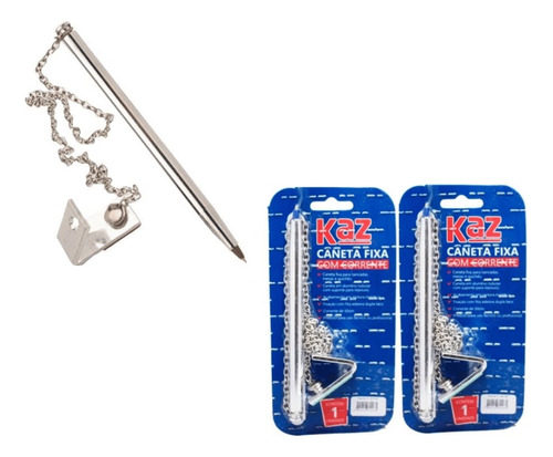 Kit Com 02 Caneta Com Corrente Fixa Suporte Para Balcão Mesa