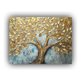 90x60cm Cuadro Decorativo Diseño Plano Árbol Vida Dorado C