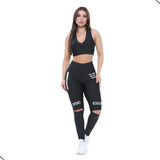 Conjunto Top E Legging Fitness Com Tela Cintura Alta