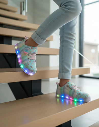 Tenis Para Niña Con Luces Led Mis Pastelitos Helado Comodo