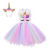 Vestido Unicornio Niña Lentejuelas Diadema Cosplay Disfraz