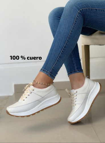 Tenis Mujer Cuero Sintético Zapatillas Calzado Dama Casual