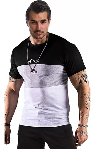 Playeras Para Hombres Estampado Camiseta Elástico Tenis Slim