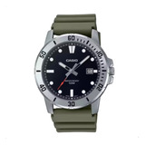 Reloj Casio Mtp-vd01-3evudf Para Hombre, Color Verde Militar, Correa, Color Verde Musgo, Bisel, Color Plateado, Fondo Negro